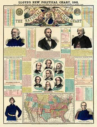 The National Political Chart, Civil War, 1861 White Modern Wood Framed Art Print with Double Matting by H.H. Lloyd and Company