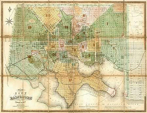 Baltimore, Maryland, 1852 White Modern Wood Framed Art Print with Double Matting by Lucas, Fielding