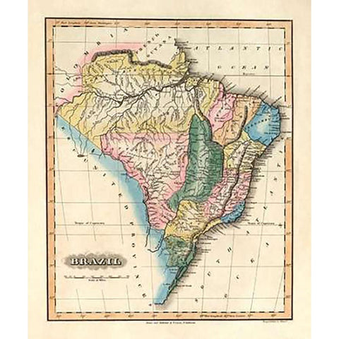 Brazil, 1823 Black Modern Wood Framed Art Print with Double Matting by Lucas, Fielding