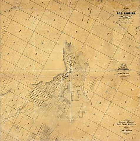 Map of The City of Los Angeles, 1857 White Modern Wood Framed Art Print with Double Matting by C. Ord, E.O