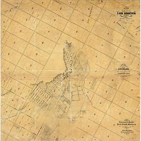 Map of The City of Los Angeles, 1857 Black Modern Wood Framed Art Print with Double Matting by C. Ord, E.O