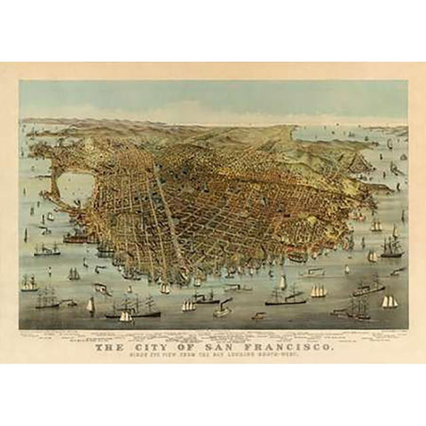 San Francisco Birds Eye View, 1878 Gold Ornate Wood Framed Art Print with Double Matting by Parsons, Charles