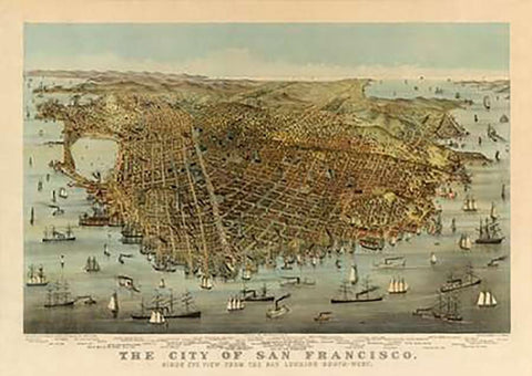 San Francisco Birds Eye View, 1878 White Modern Wood Framed Art Print with Double Matting by Parsons, Charles