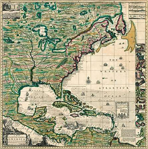 America Septentrionalis A Map of the British Empire in America, 1733 White Modern Wood Framed Art Print with Double Matting by Popple, Henry