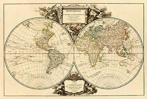 Mappemonde, 1752 White Modern Wood Framed Art Print with Double Matting by Vaugondy, Didier Robert