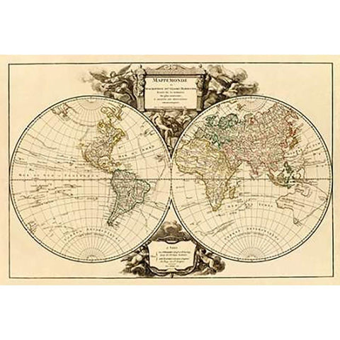 Mappemonde, 1752 Black Modern Wood Framed Art Print with Double Matting by Vaugondy, Didier Robert