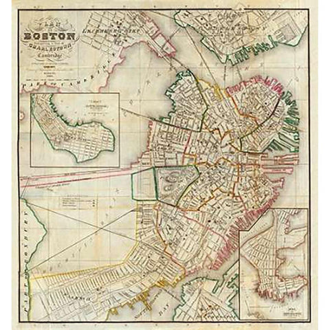 Plan of Boston Comprising a Part of Charlestown and Cambridge, 1846 Gold Ornate Wood Framed Art Print with Double Matting by Smith, George G.