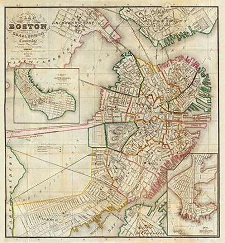 Plan of Boston Comprising a Part of Charlestown and Cambridge, 1846 Black Ornate Wood Framed Art Print with Double Matting by Smith, George G.