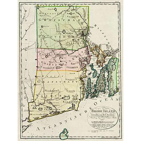 Rhode Island, 1797 Gold Ornate Wood Framed Art Print with Double Matting by Sotzmann, Daniel Friedrich