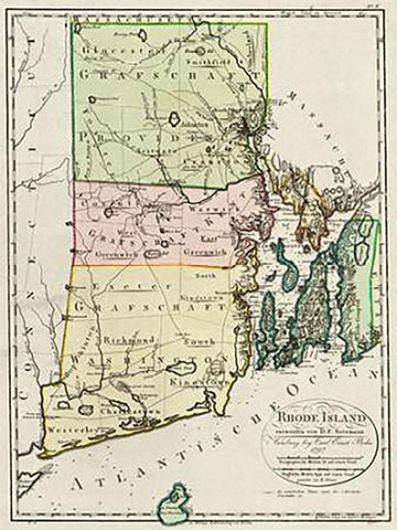 Rhode Island, 1797 White Modern Wood Framed Art Print with Double Matting by Sotzmann, Daniel Friedrich