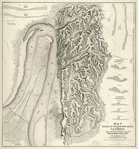 Civil War Map of The Siege of Vicksburg, Miss, 1863 Black Ornate Wood Framed Art Print with Double Matting by Spangenberg, Charles