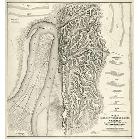 Civil War Map of The Siege of Vicksburg, Miss, 1863 Gold Ornate Wood Framed Art Print with Double Matting by Spangenberg, Charles