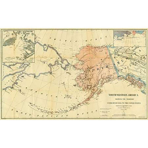 Northwestern America Showing The Territory Ceded By Russia To The United States, 1867 Black Modern Wood Framed Art Print with Double Matting by Sumner, Charles