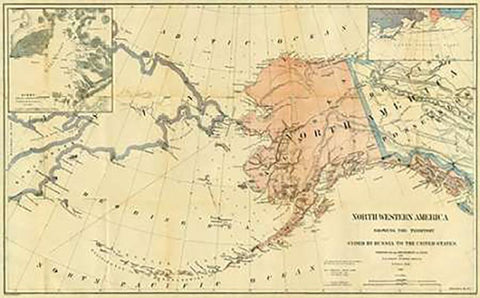 Northwestern America Showing The Territory Ceded By Russia To The United States, 1867 Black Ornate Wood Framed Art Print with Double Matting by Sumner, Charles