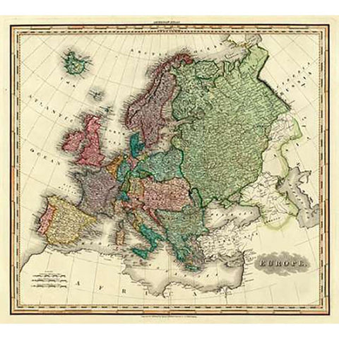 Europe, 1823 White Modern Wood Framed Art Print by Tanner, Henry