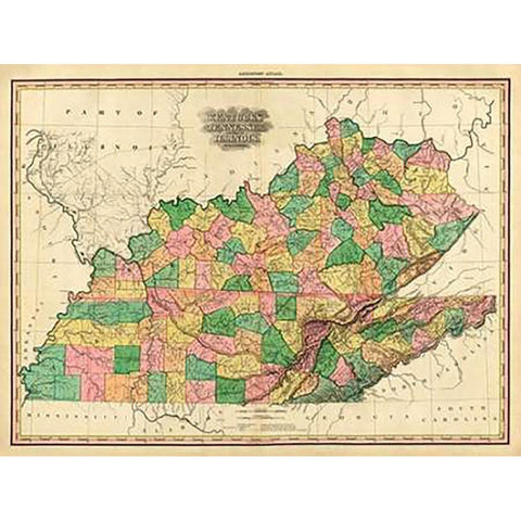 Kentucky, Tennessee and part of Illinois, 1823 White Modern Wood Framed Art Print by Tanner, Henry