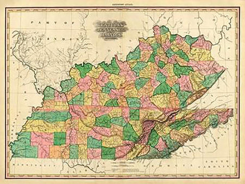 Kentucky, Tennessee and part of Illinois, 1823 White Modern Wood Framed Art Print with Double Matting by Tanner, Henry