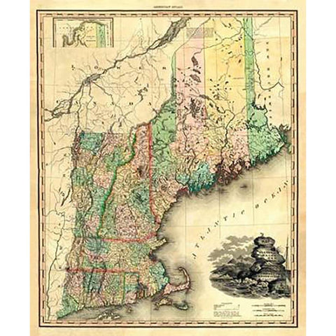 Maine, New Hampshire, Vermont, Massachusetts, Connecticut and Rhode Island, 1823 Black Modern Wood Framed Art Print with Double Matting by Tanner, Henry