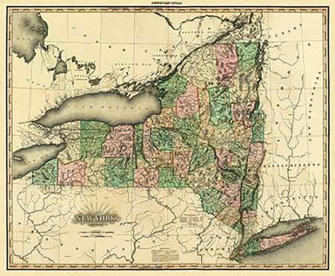 New York, 1823 Black Ornate Wood Framed Art Print with Double Matting by Tanner, Henry