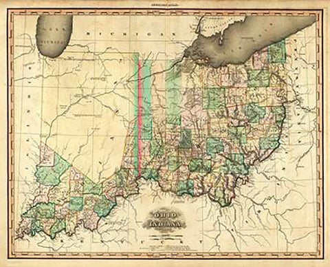 Ohio and Indiana, 1823 Black Ornate Wood Framed Art Print with Double Matting by Tanner, Henry