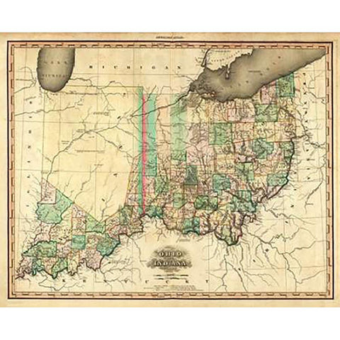 Ohio and Indiana, 1823 Gold Ornate Wood Framed Art Print with Double Matting by Tanner, Henry