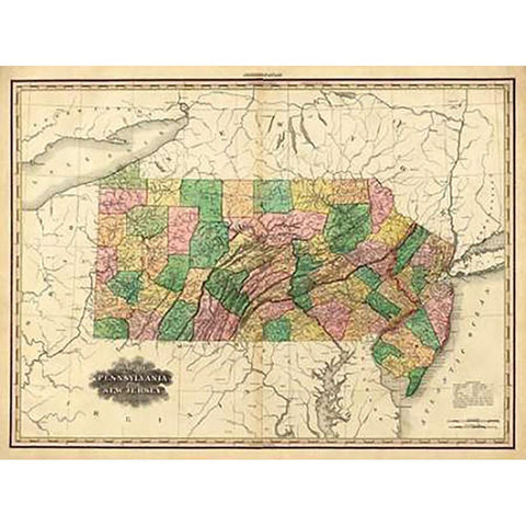 Pennsylvania and New Jersey, 1823 Black Modern Wood Framed Art Print with Double Matting by Tanner, Henry