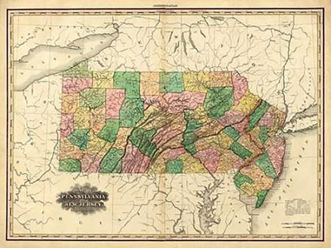 Pennsylvania and New Jersey, 1823 White Modern Wood Framed Art Print with Double Matting by Tanner, Henry