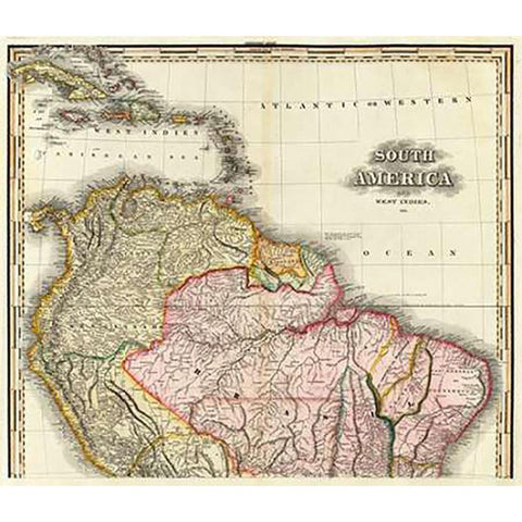 South America and West Indies, 1823 Black Modern Wood Framed Art Print with Double Matting by Tanner, Henry