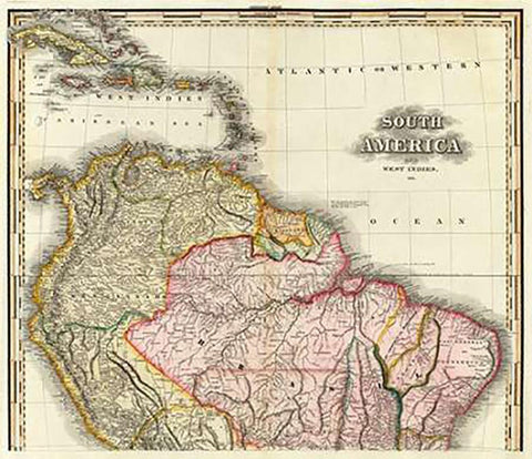 South America and West Indies, 1823 Black Ornate Wood Framed Art Print with Double Matting by Tanner, Henry