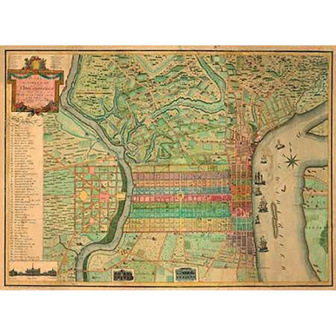 Philadelphia, 1802 Gold Ornate Wood Framed Art Print with Double Matting by Varle, Charles