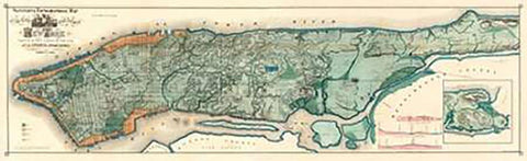 Sanitary and Topographical Map of the City and Island of New York, 1865 Black Ornate Wood Framed Art Print with Double Matting by Viele, Egbert