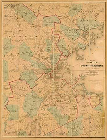 Map of Boston, 1860 White Modern Wood Framed Art Print with Double Matting by Walling, H. F