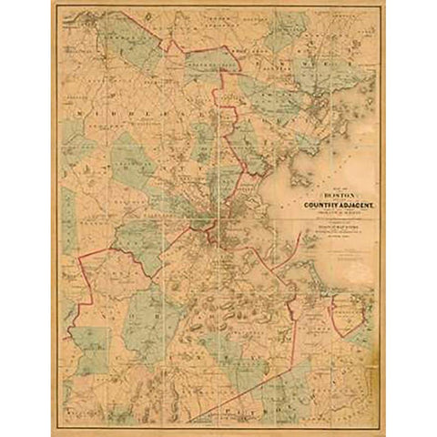 Map of Boston, 1860 Gold Ornate Wood Framed Art Print with Double Matting by Walling, H. F