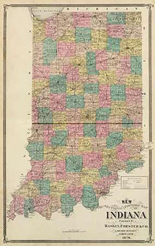 New sectional and township map of Indiana, 1876 Black Ornate Wood Framed Art Print with Double Matting by Andreas, Alfred Theodore