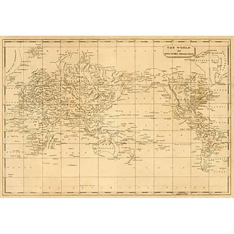 World Mercators projection, 1812 Gold Ornate Wood Framed Art Print with Double Matting by Arrowsmith, Aaron