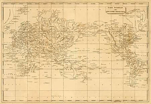 World Mercators projection, 1812 White Modern Wood Framed Art Print with Double Matting by Arrowsmith, Aaron