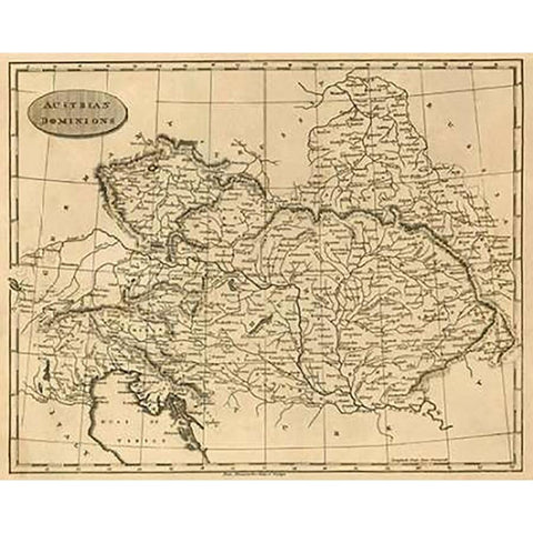 Austrian Dominions, 1812 Black Modern Wood Framed Art Print with Double Matting by Arrowsmith, Aaron