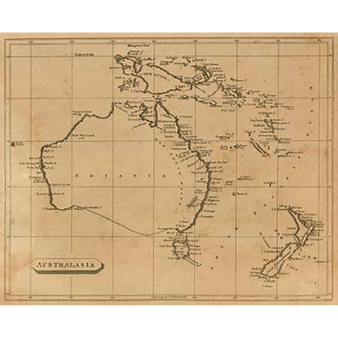 Australasia, 1812 Gold Ornate Wood Framed Art Print with Double Matting by Arrowsmith, Aaron