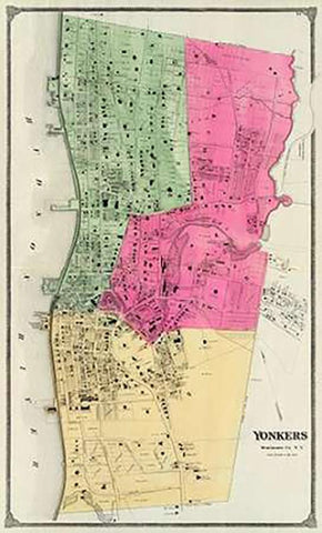 Yonkers, New York, 1868 White Modern Wood Framed Art Print with Double Matting by Beers, Frederick W.