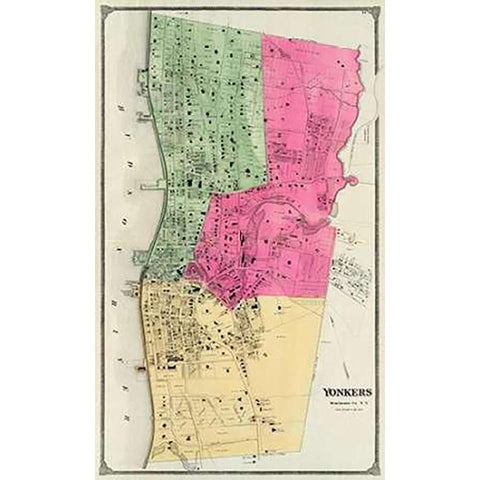 Yonkers, New York, 1868 Black Modern Wood Framed Art Print with Double Matting by Beers, Frederick W.