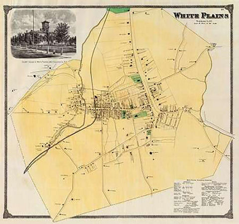 White Plains, New York, 1868 Black Ornate Wood Framed Art Print with Double Matting by Beers, Frederick W.