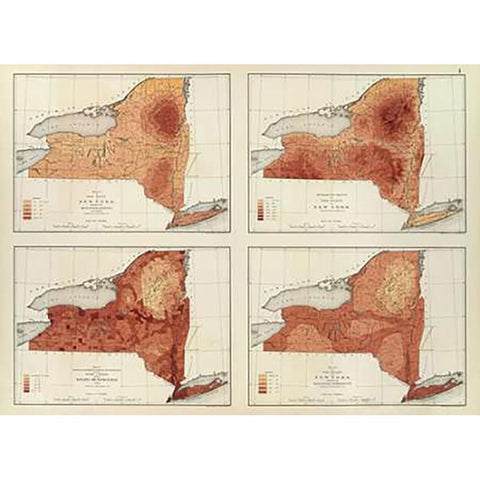 New York: rainfall, population, elevation, temperature, 1895 Black Modern Wood Framed Art Print with Double Matting by Gannett, Henry