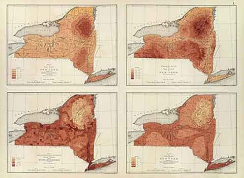 New York: rainfall, population, elevation, temperature, 1895 White Modern Wood Framed Art Print with Double Matting by Gannett, Henry