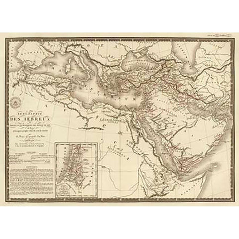 Geographie des Hebreux, 1821 Gold Ornate Wood Framed Art Print with Double Matting by Brue, Adrien Hubert