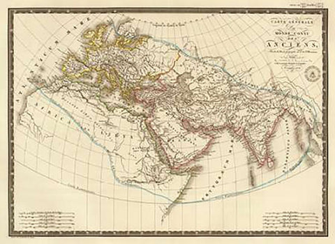 Monde connu des anciens, 1821 Black Ornate Wood Framed Art Print with Double Matting by Brue, Adrien Hubert