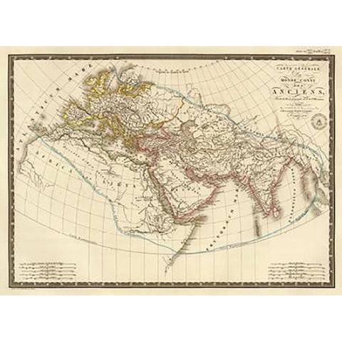 Monde connu des anciens, 1821 Black Modern Wood Framed Art Print with Double Matting by Brue, Adrien Hubert