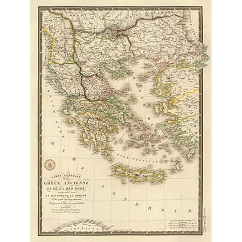 Grece ancienne et de la Mer Egee, 1827 Gold Ornate Wood Framed Art Print with Double Matting by Brue, Adrien Hubert