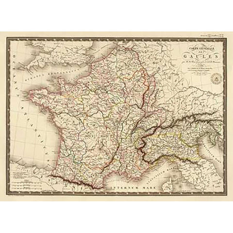 Carte generale des Gaules, 1821 Black Modern Wood Framed Art Print with Double Matting by Brue, Adrien Hubert