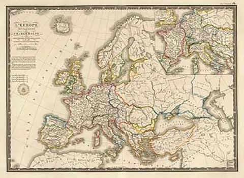 LEurope sous lEmpire de Charlemagne, 1826 Black Ornate Wood Framed Art Print with Double Matting by Brue, Adrien Hubert