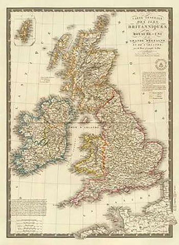 Iles Britanniques, 1828 White Modern Wood Framed Art Print with Double Matting by Brue, Adrien Hubert